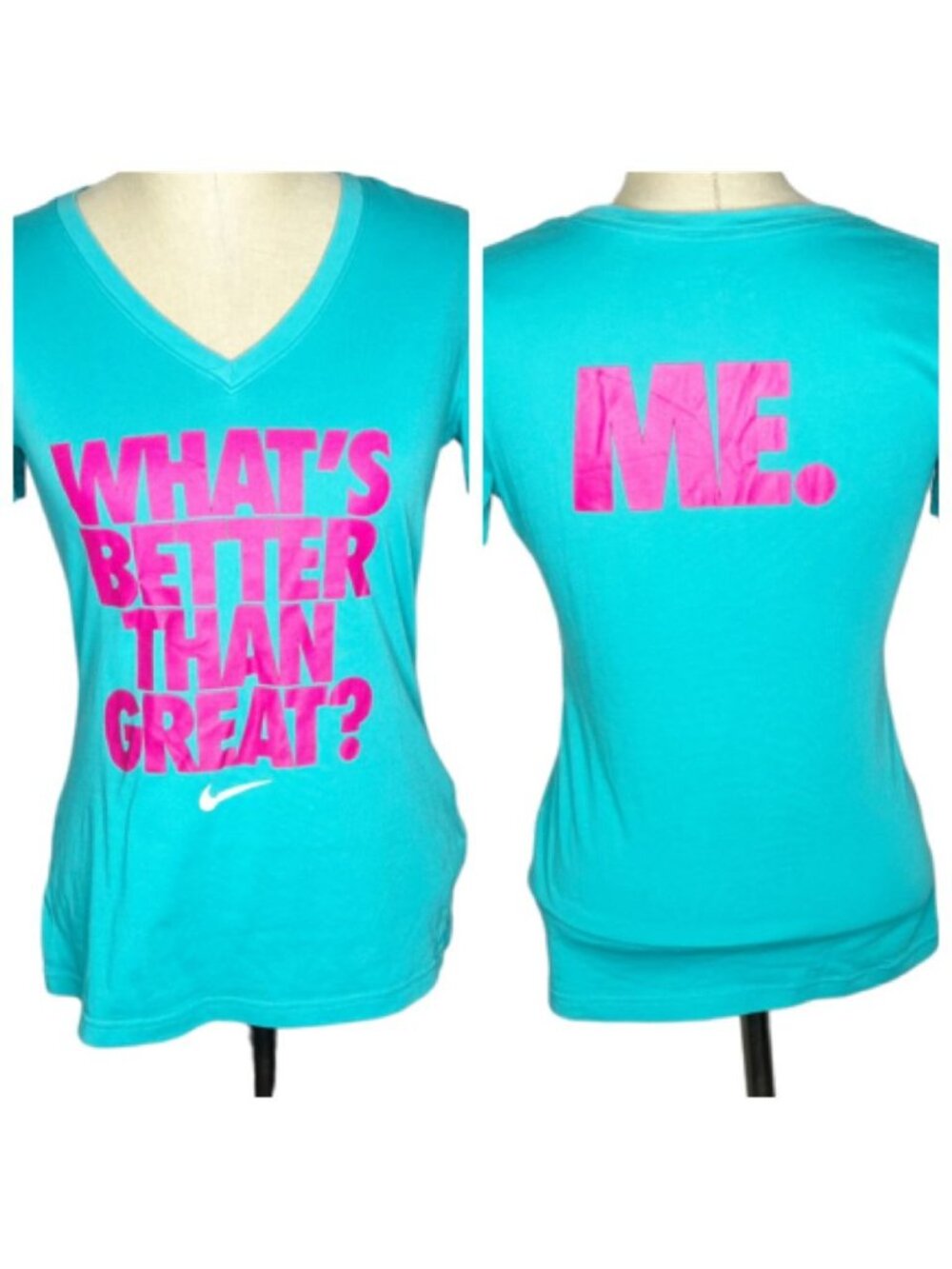 Nike T-Shirt Womens Size M Dri-fit Slim Fit Blue What's Better Than Great Me
